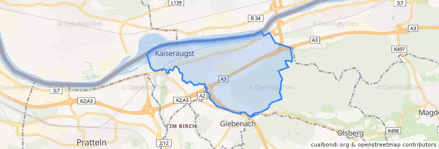Mapa de ubicacion de Kaiseraugst.