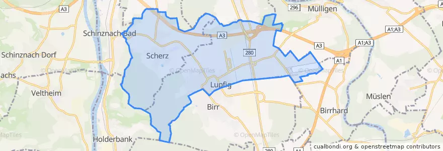 Mapa de ubicacion de Lupfig.