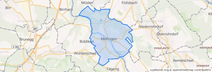 Mapa de ubicacion de Mellingen.