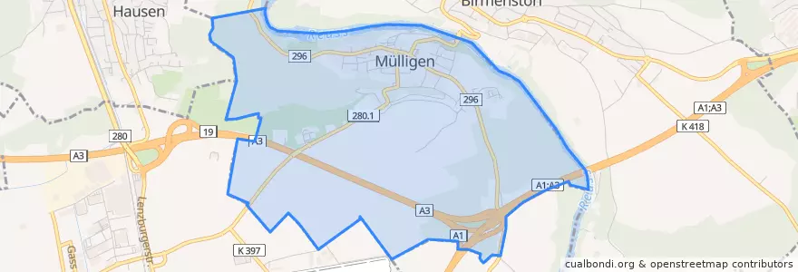 Mapa de ubicacion de Mülligen.