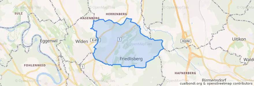 Mapa de ubicacion de Rudolfstetten-Friedlisberg.