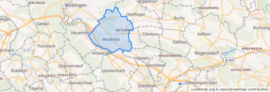 Mapa de ubicacion de Würenlos.