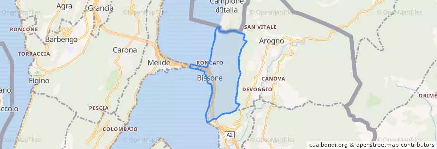 Mapa de ubicacion de Bissone.