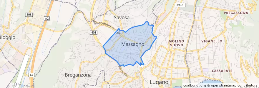 Mapa de ubicacion de Massagno.
