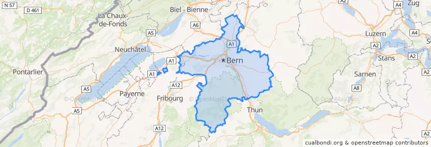 Mapa de ubicacion de Verwaltungsregion Bern-Mittelland.