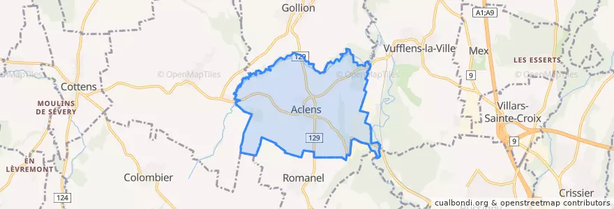 Mapa de ubicacion de Aclens.