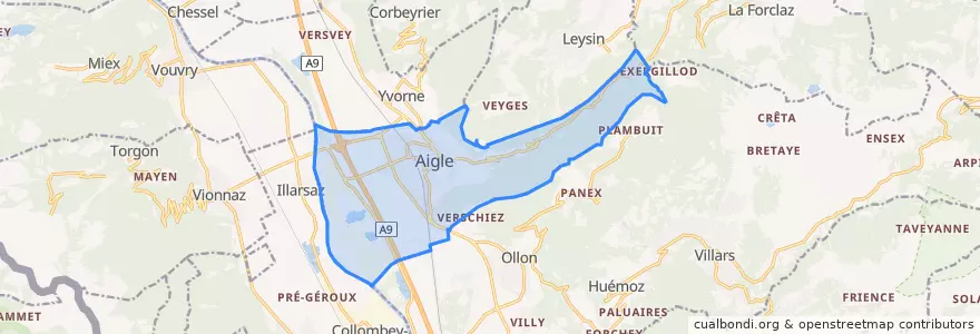 Mapa de ubicacion de Aigle.