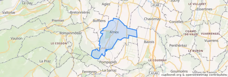 Mapa de ubicacion de Arnex-sur-Orbe.