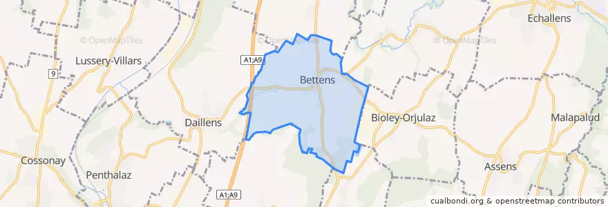 Mapa de ubicacion de Bettens.