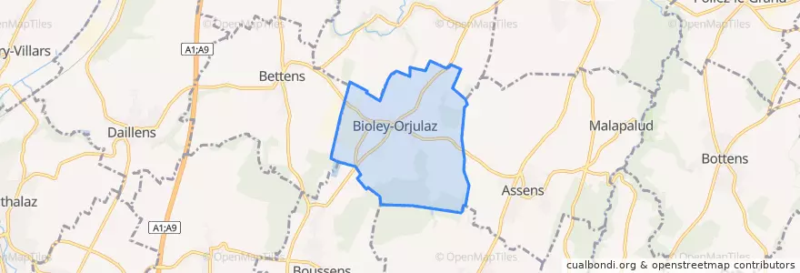 Mapa de ubicacion de Bioley-Orjulaz.