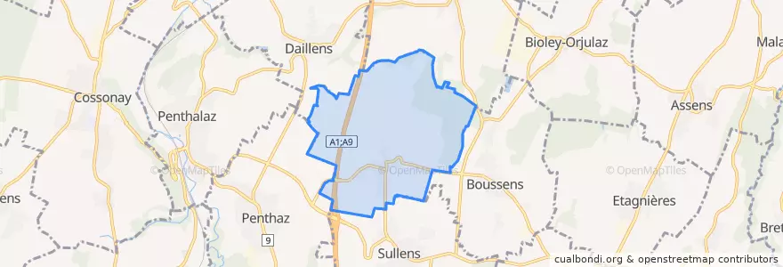 Mapa de ubicacion de Bournens.