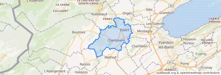 Mapa de ubicacion de Champvent.