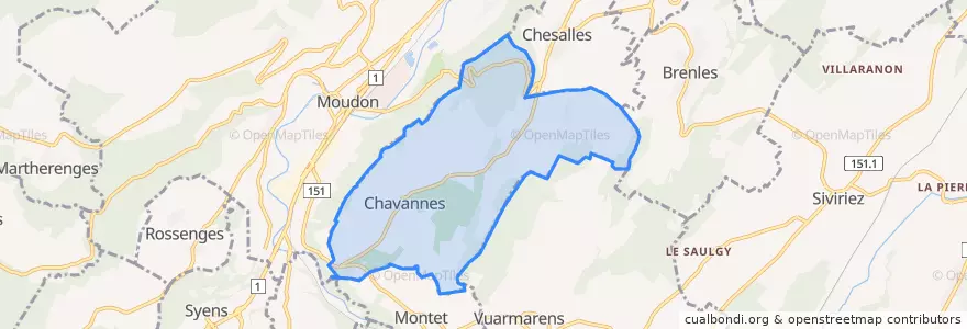 Mapa de ubicacion de Chavannes-sur-Moudon.