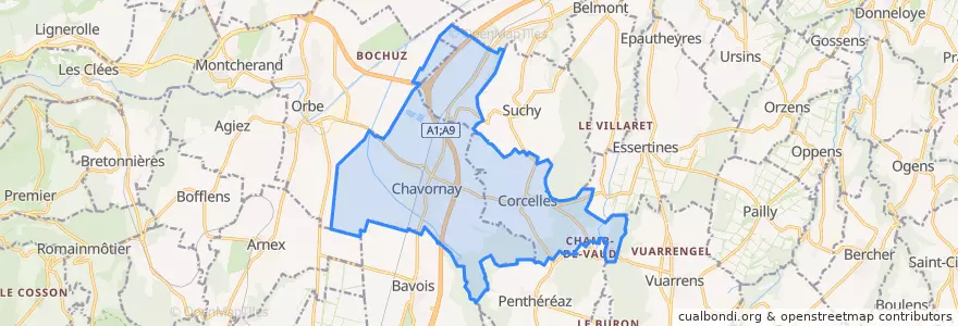Mapa de ubicacion de Chavornay.