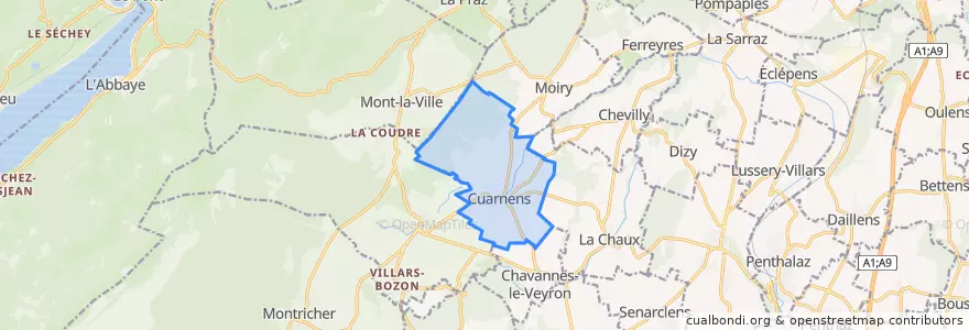 Mapa de ubicacion de Cuarnens.