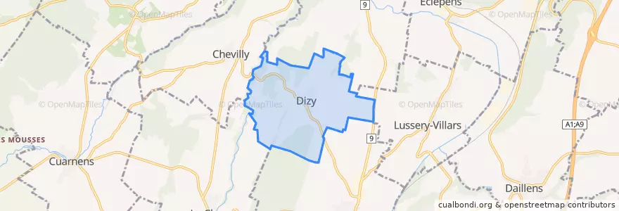 Mapa de ubicacion de Dizy.