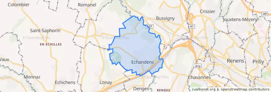Mapa de ubicacion de Echandens.