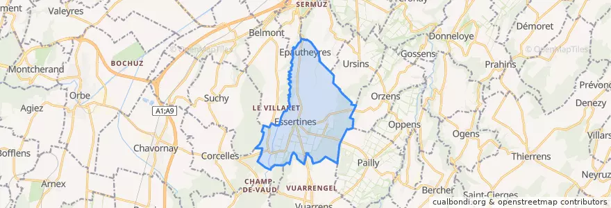 Mapa de ubicacion de Essertines-sur-Yverdon.