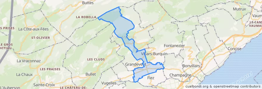 Mapa de ubicacion de Fontaines-sur-Grandson.