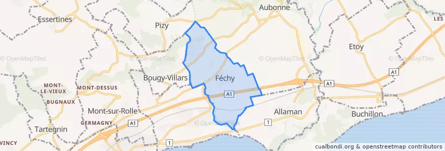 Mapa de ubicacion de Féchy.
