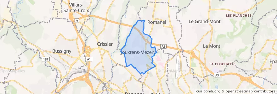 Mapa de ubicacion de Jouxtens-Mézery.