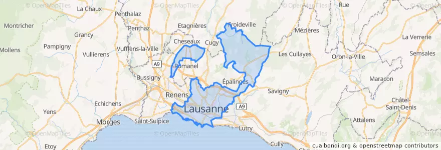 Mapa de ubicacion de Lausanne.