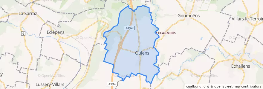 Mapa de ubicacion de Oulens-sous-Echallens.