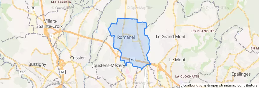 Mapa de ubicacion de Romanel-sur-Lausanne.