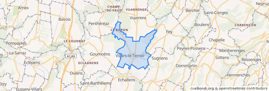 Mapa de ubicacion de Villars-le-Terroir.