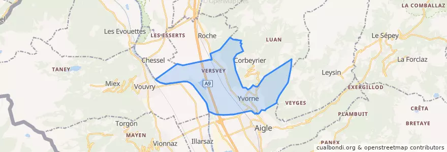 Mapa de ubicacion de Yvorne.
