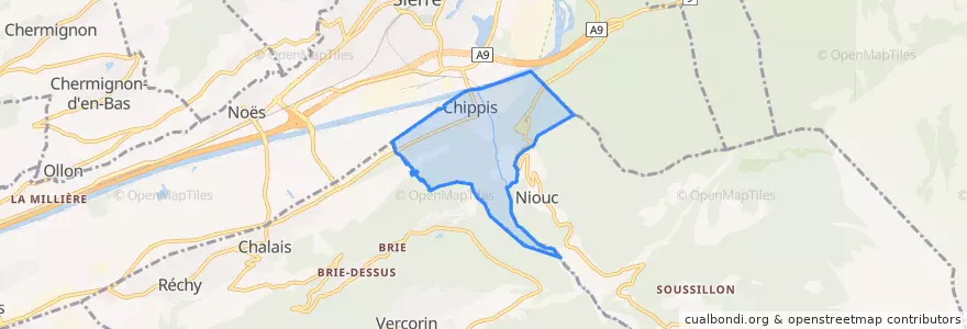 Mapa de ubicacion de Chippis.