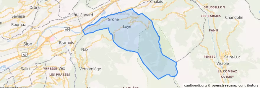 Mapa de ubicacion de Grône.