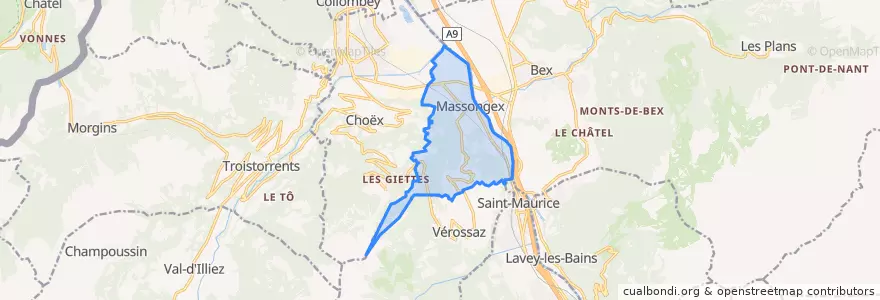 Mapa de ubicacion de Massongex.