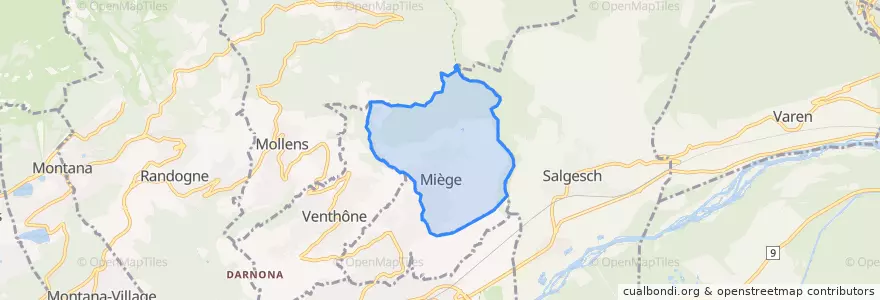 Mapa de ubicacion de Miège.