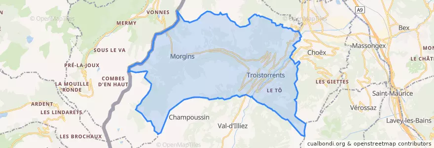 Mapa de ubicacion de Troistorrents.