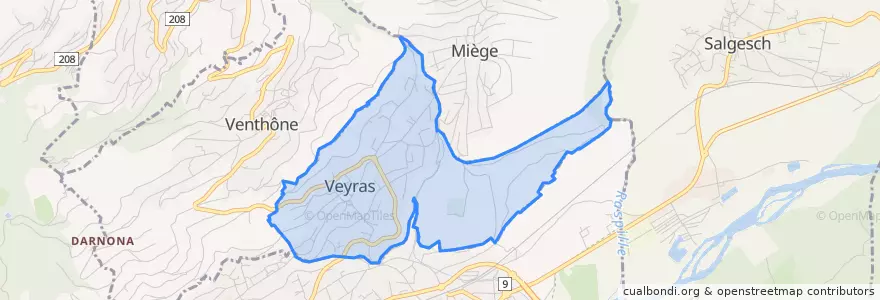 Mapa de ubicacion de Veyras.