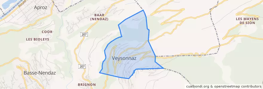 Mapa de ubicacion de Veysonnaz.