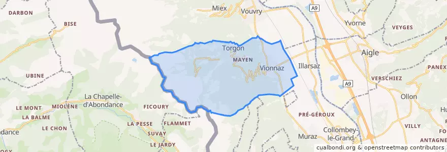 Mapa de ubicacion de Vionnaz.