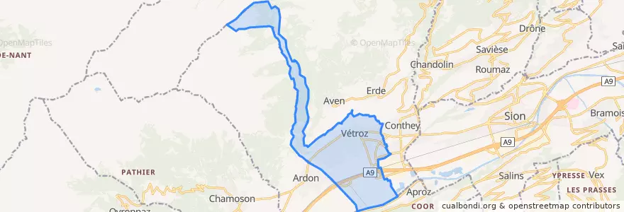 Mapa de ubicacion de Vétroz.