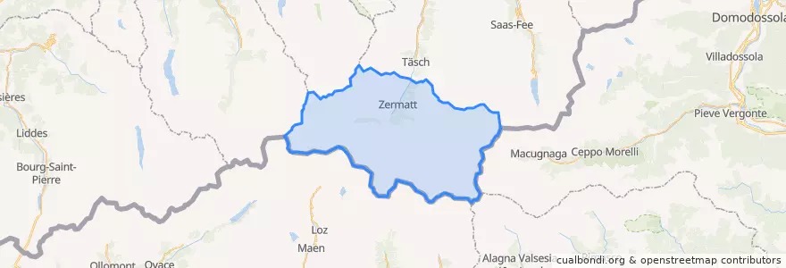 Mapa de ubicacion de Zermatt.