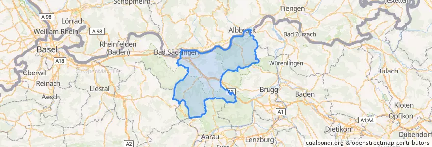 Mapa de ubicacion de Bezirk Laufenburg.