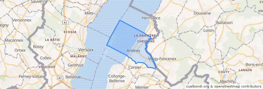 Mapa de ubicacion de Anières.