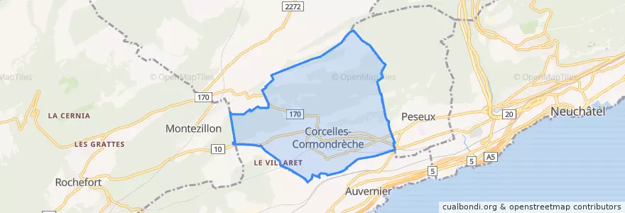 Mapa de ubicacion de Corcelles-Cormondrèche.