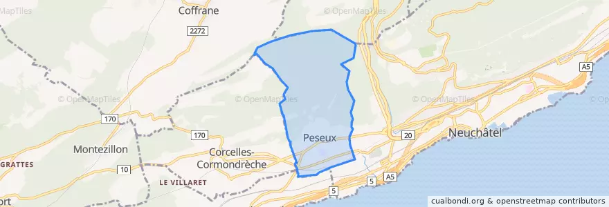 Mapa de ubicacion de Peseux.