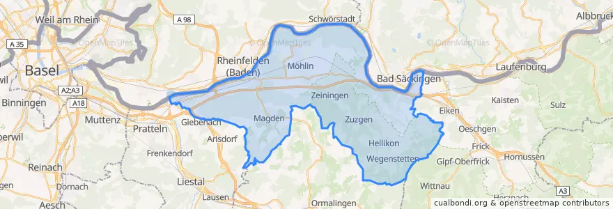 Mapa de ubicacion de Bezirk Rheinfelden.