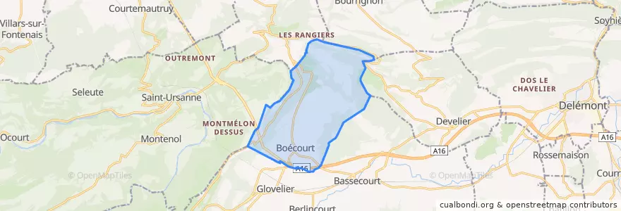 Mapa de ubicacion de Boécourt.