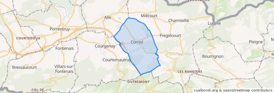 Mapa de ubicacion de Cornol.