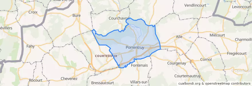 Mapa de ubicacion de Porrentruy.