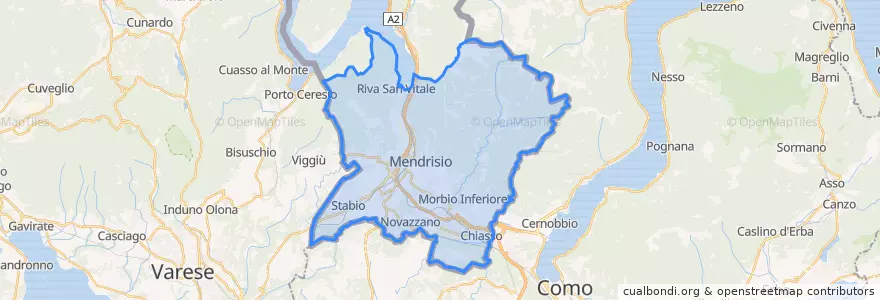 Mapa de ubicacion de Мендризио.