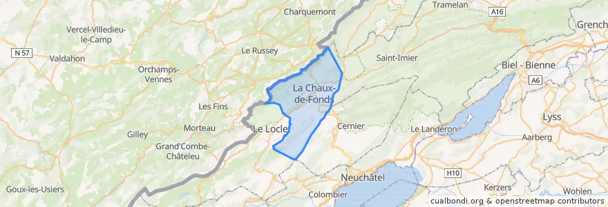 Mapa de ubicacion de District de La Chaux-de-Fonds.